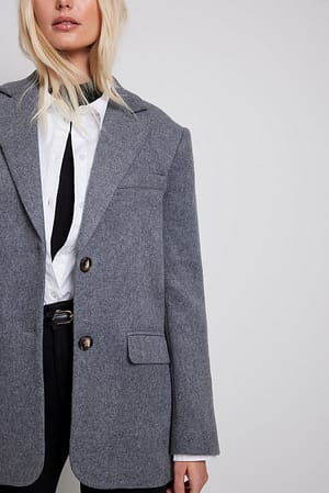 Grey Blazer i overstørrelse i uld med pasform
