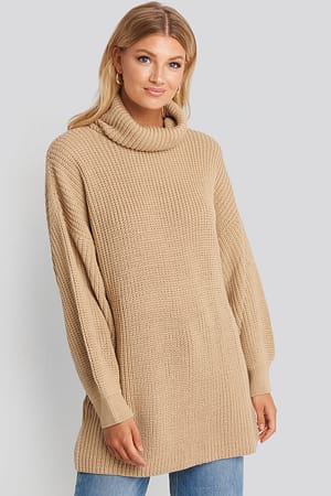 Light Beige NA-KD Oversized High Neck Long Knitted sweater