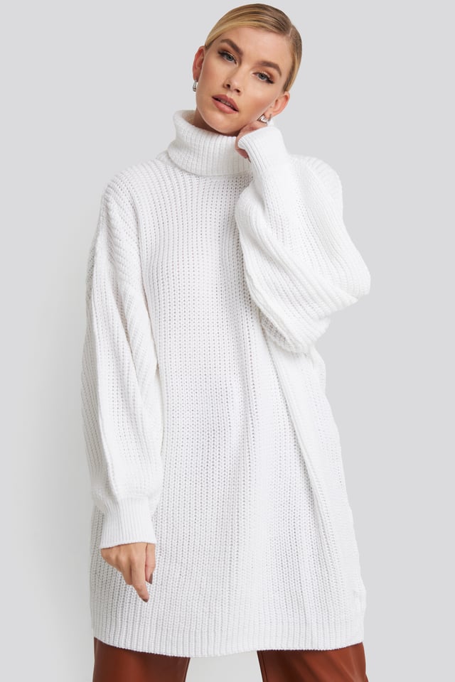Oversized High Neck Long Knitted sweater Offwhite