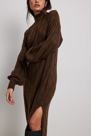 Brown Oversized Knitted Maxi Dress