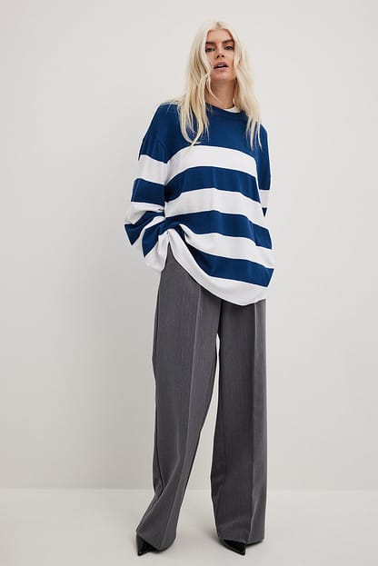 White/Navy Oversized Knitted Wide Stripe Sweater