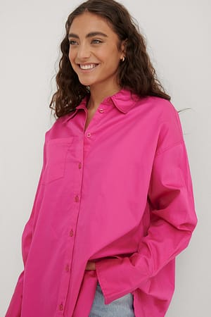 Strong Pink Oversized Pocket Shirt