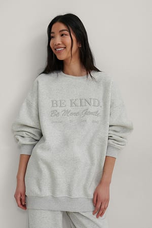 Grey Melange NA-KD Trend Oversized Printed Sweatshirt