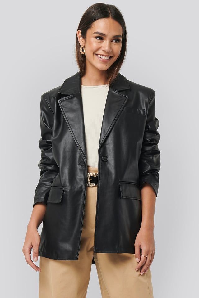Oversized PU Blazer Black