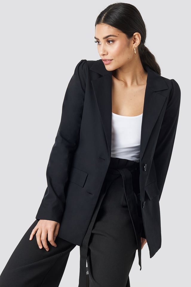 Oversized Puff Shoulder Blazer Black