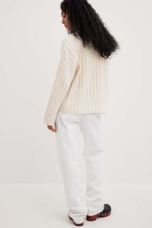 Oversized Rib Knitted Turtle Neck Sweater Offwhite | NA-KD