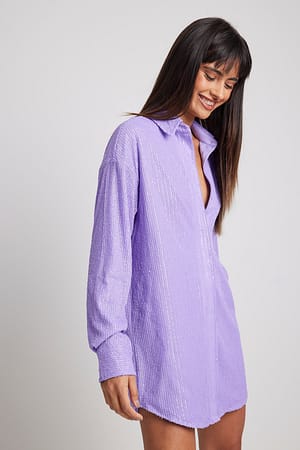 Purple Cekinowa sukienka koszulowa oversize