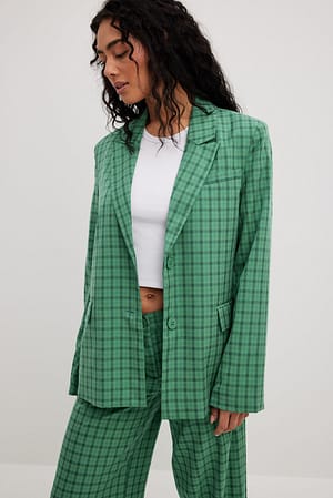 Green Check Oversized Straight Blazer
