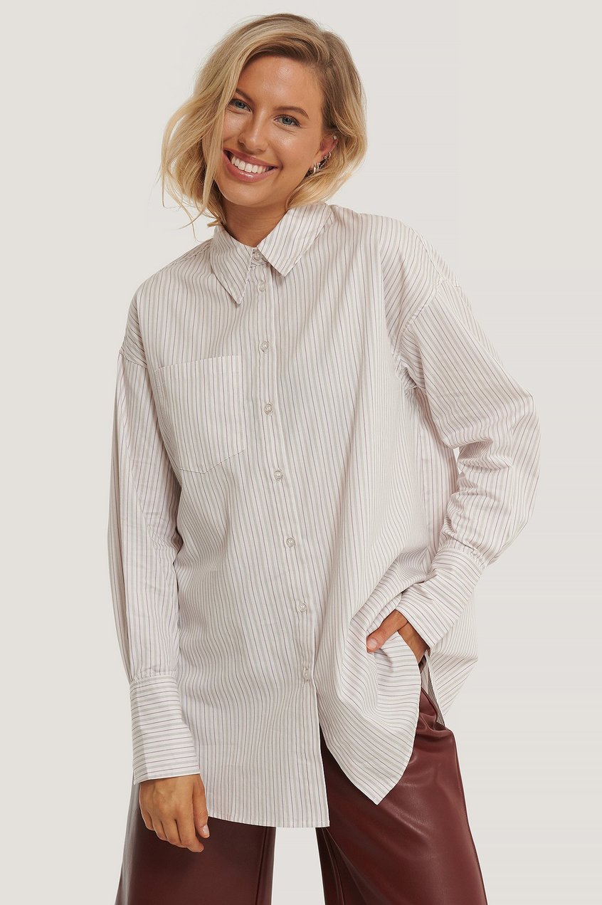 Chemises | Blouses Chemises longues | Chemise À Poches Rayée Surdimensionnée - KY64968