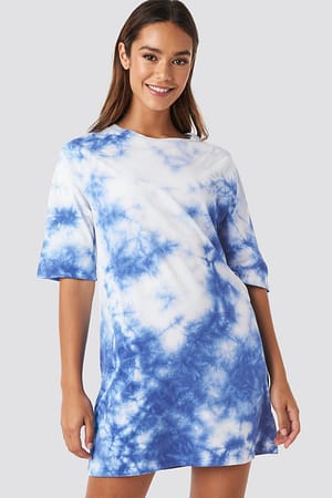 Blue Oversized Tie Dye T-shirt Dress