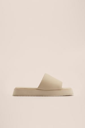 Cream Padded Flatform Leather Slippers