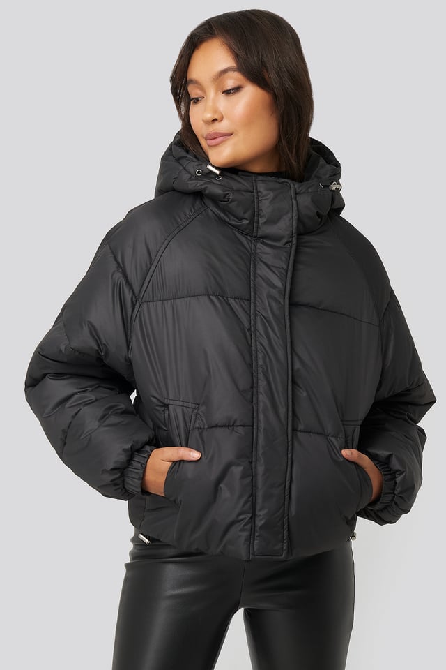 Padded Hood Short Jacket Black