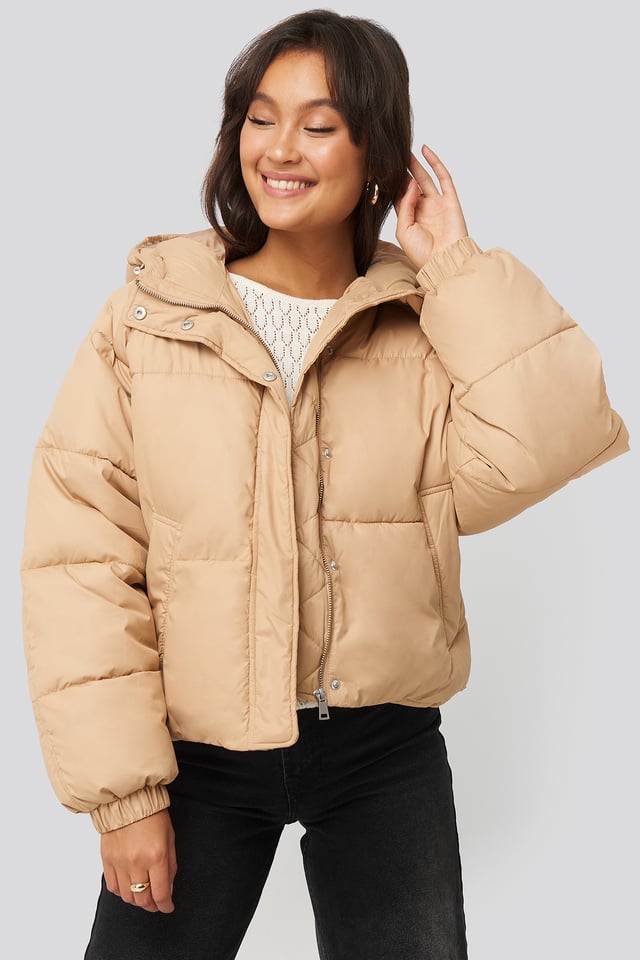 Padded Hood Short Jacket Beige