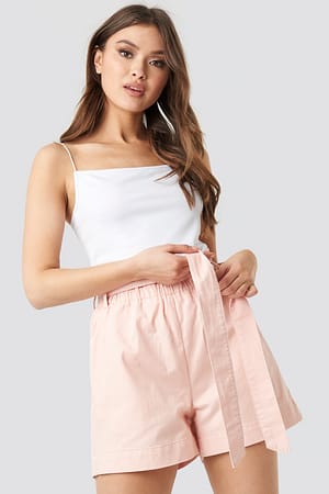Pink NA-KD Paper Bag Cotton Shorts