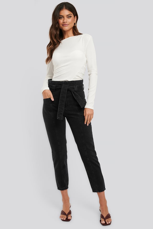 Paper Waist Jeans Black