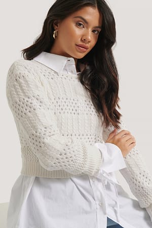White NA-KD Pattern Knitted Cropped Sweater