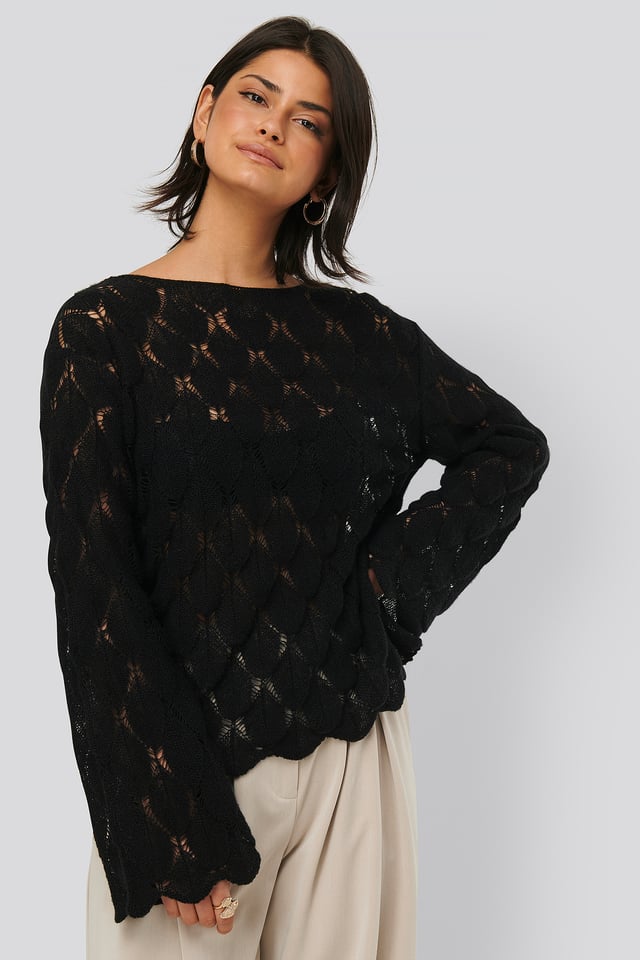 Pitkähihainen Neulepusero Kuviolla Black