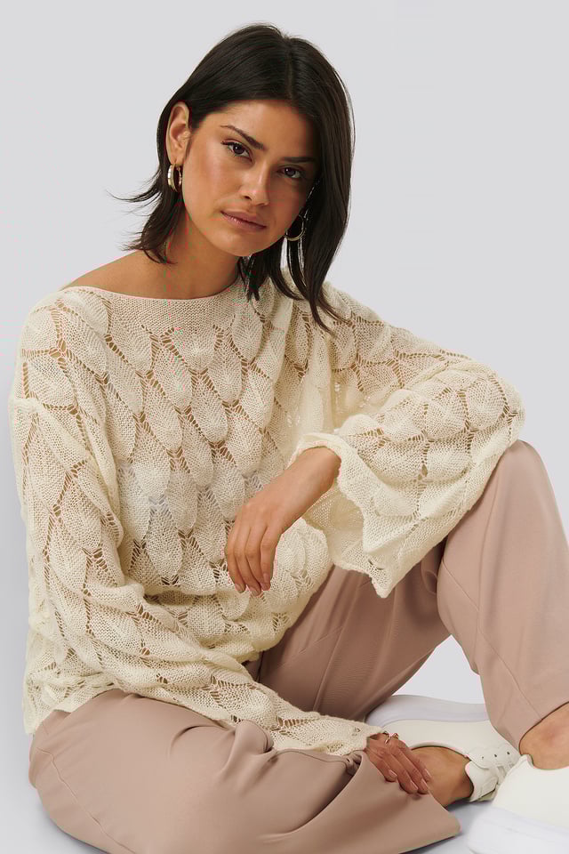 Pitkähihainen Neulepusero Kuviolla Offwhite