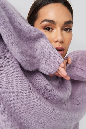 Dusty Light Purple Pattern Knitted Sweater