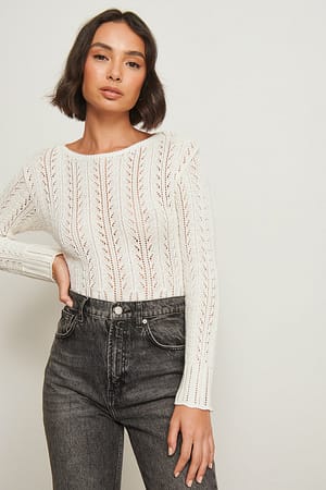 White Pattern Knitted Sweater