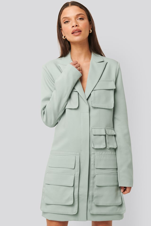 Pocket Blazer Dress Dusty Light blue