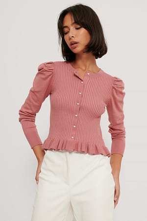 Dusty Pink NA-KD Pearl Detail Flounce Cardigan
