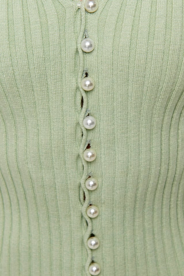 Pearl Detailed Knitted Cardigan Dusty Light Green