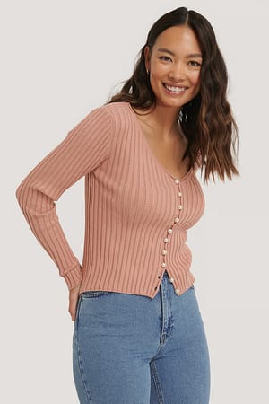 Dusty Pink NA-KD Trend Pearl Detailed Knitted Cardigan