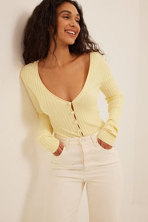 Light Yellow Recycled Pearl Detailed Knitted Cardigan