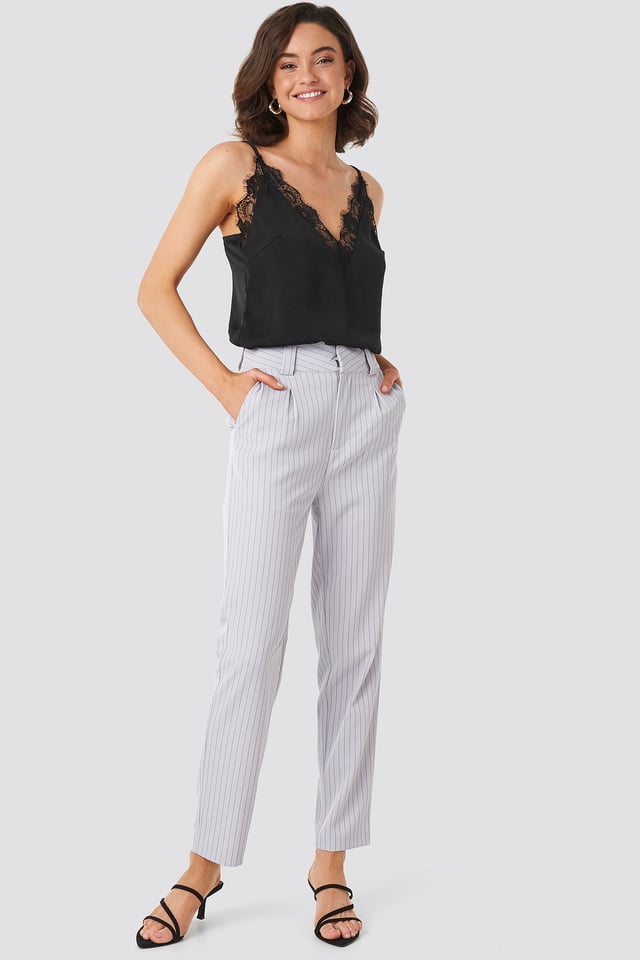 Pinstriped Cigarette Pants Light Blue