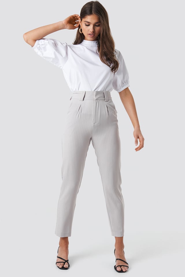 Pinstriped Cigarette Pants Light Grey
