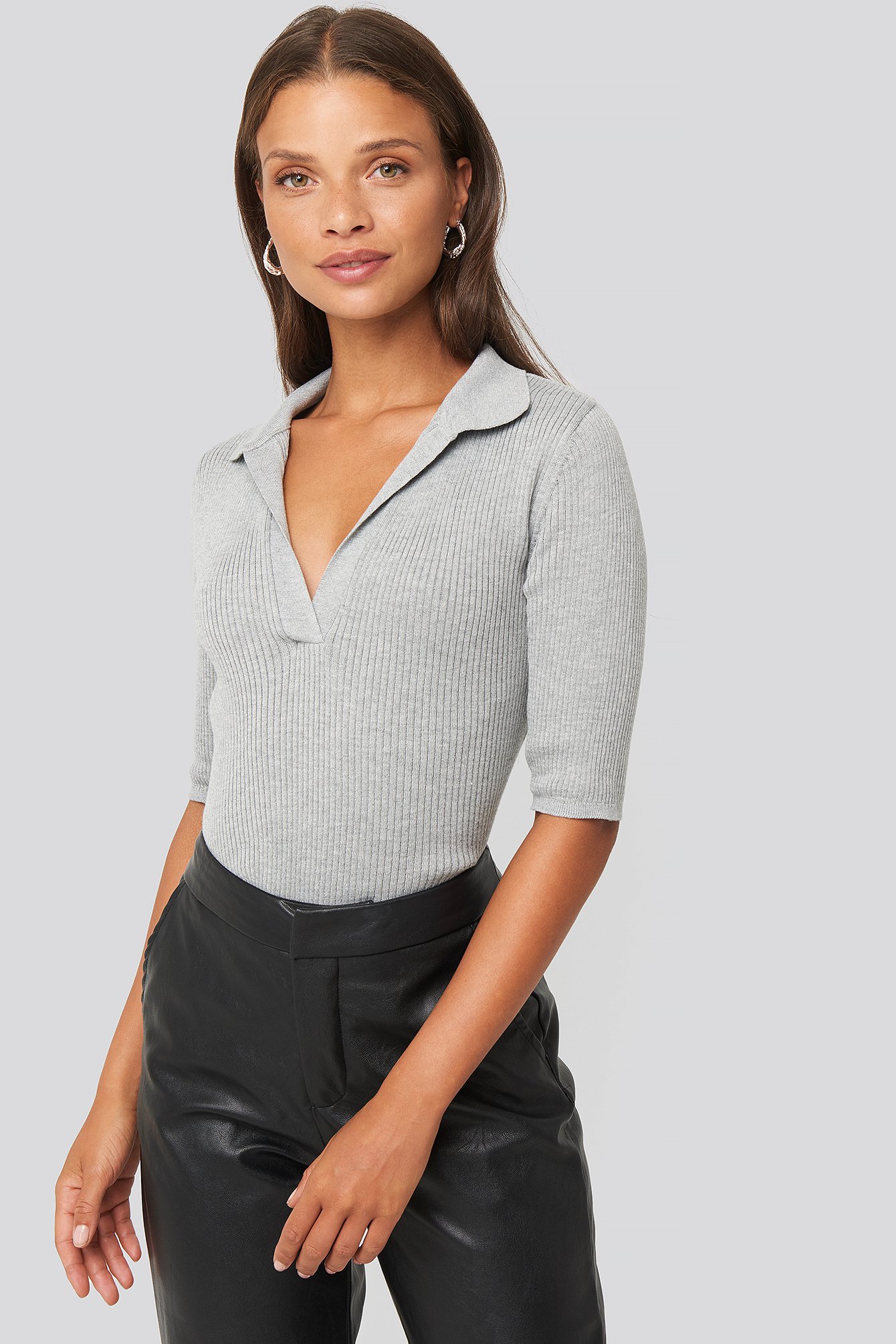 Pique collar knitted top Clearance