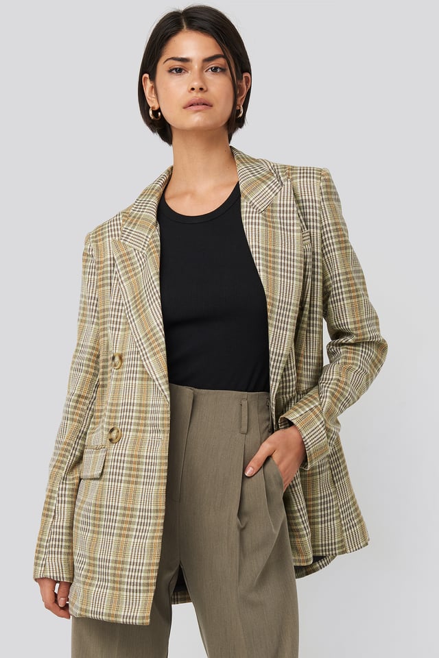 Plaid Double Breasted Oversized Blazer Green