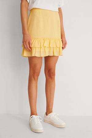 Yellow Minifalda Fruncida De Cuadros