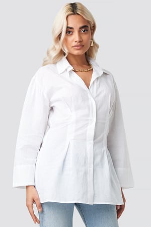 White Pleat Detail Oversized Shirt