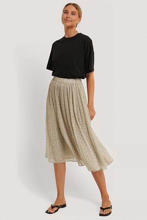 Cream Pleated Dotted Skirt