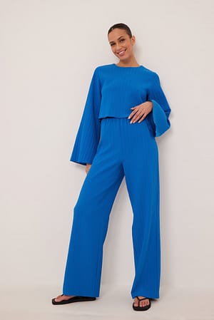 Blue Pantaloni plissettati con elastico in vita