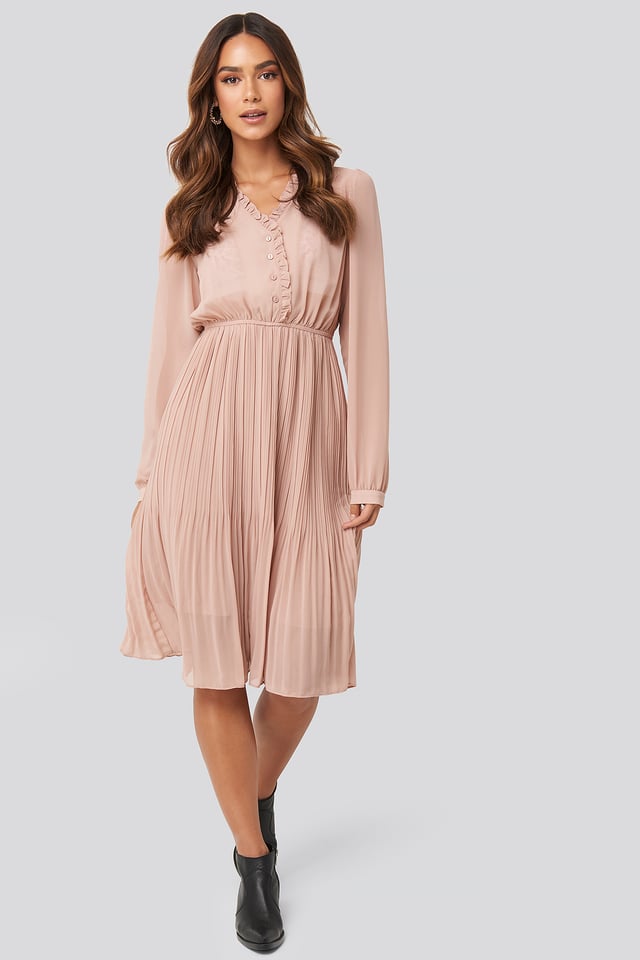 Pleated Flowy Button Up Dress Dusty Pink