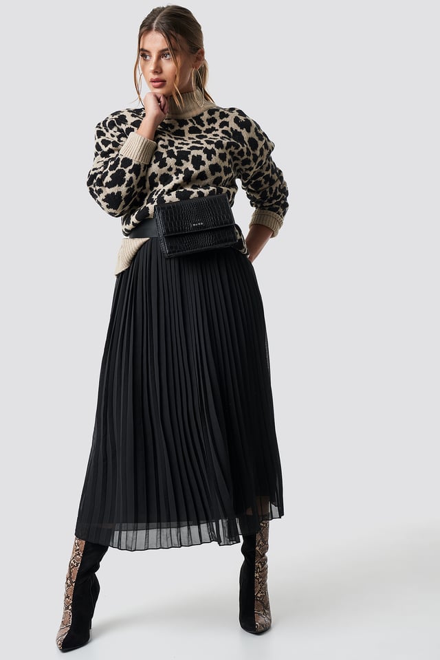 Pleated Long Skirt Black