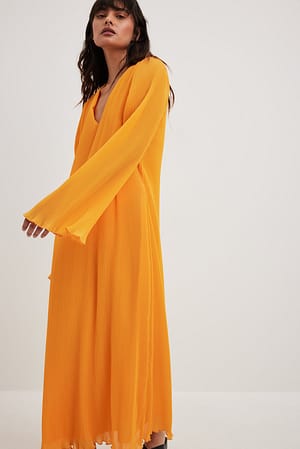 Orange Pleated Midi Dress