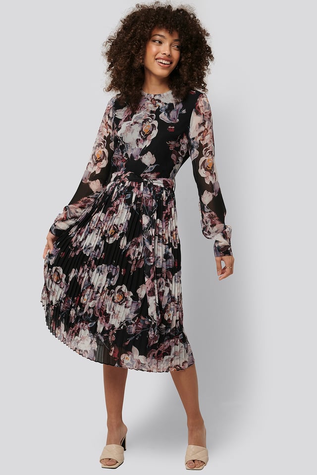 Pleated Midi Dress Print