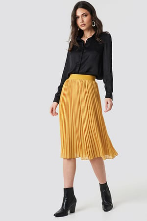 Dark Mustard NA-KD Pleated Midi Skirt