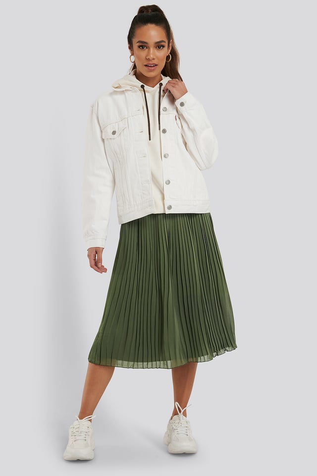 Pleated Midi Skirt Khaki Green