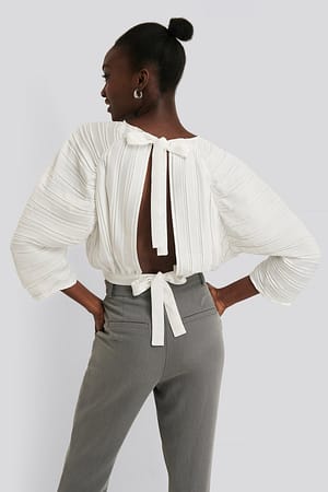 White NA-KD Trend Pleated Open Back Top