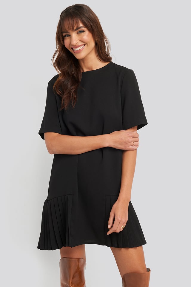 Pleated Panel Mini Dress Black