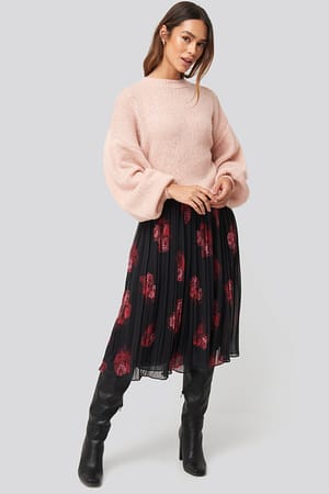 Flower Print Pleated Sheer Midi Skirt