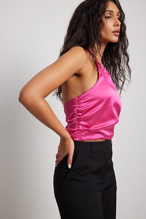 Pink Pleated Tie Back Top