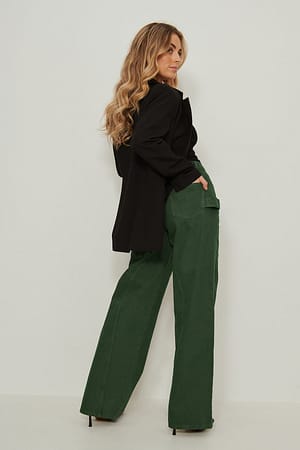 Green Organische jeans met hoge taille, wijde pijpen en zakdetail