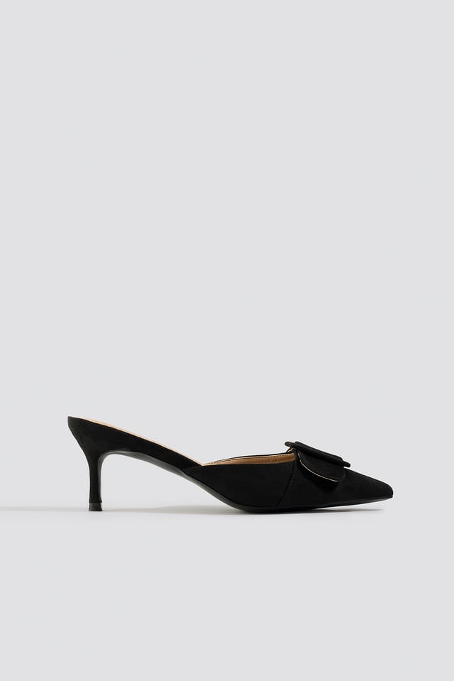 Pointy Buckle Mules Black