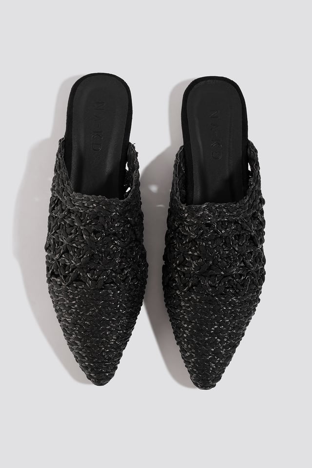 Pointy Strawy Sandals Black